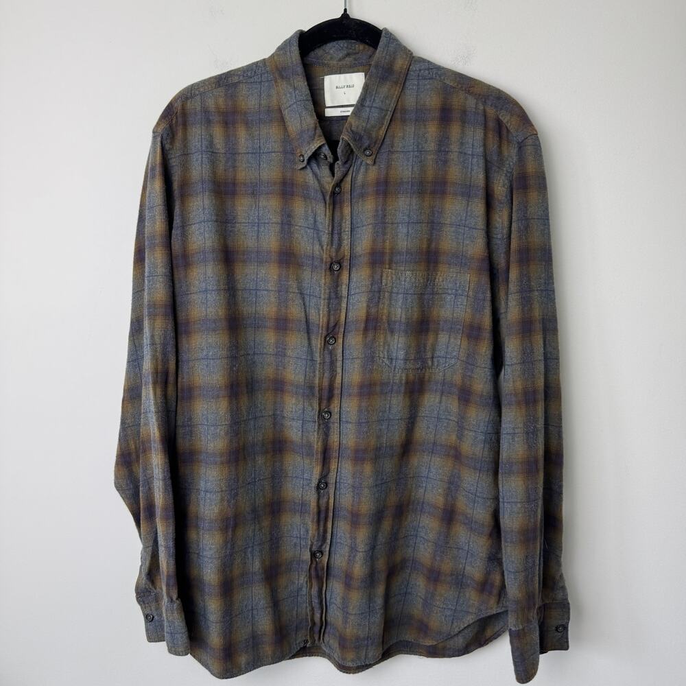 Billy Reid Men's Brown & Grey Flannel Button Down Shirt Large